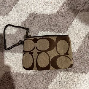 Coach Tan and Brown Signature Wristlet